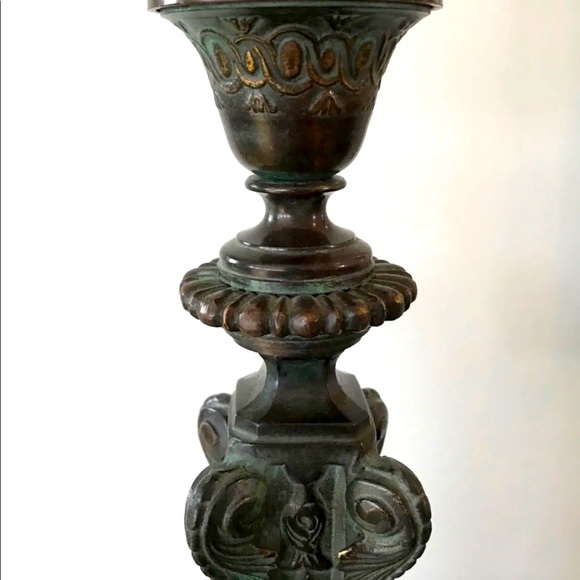 Black & Verdigris Metal Candlesticks use with or without Clear Glass Globes NEW - Picture 4 of 7